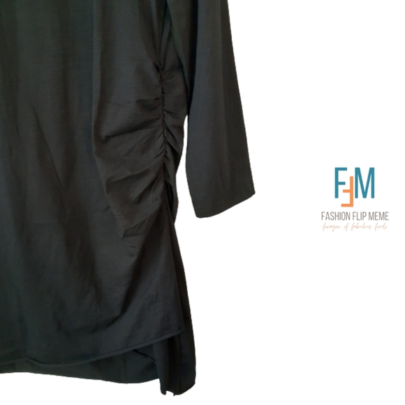 New! Long-Sleeve Side Ruched Round Crew Neck Bodycon Midi Dress - Picture 2 of 7